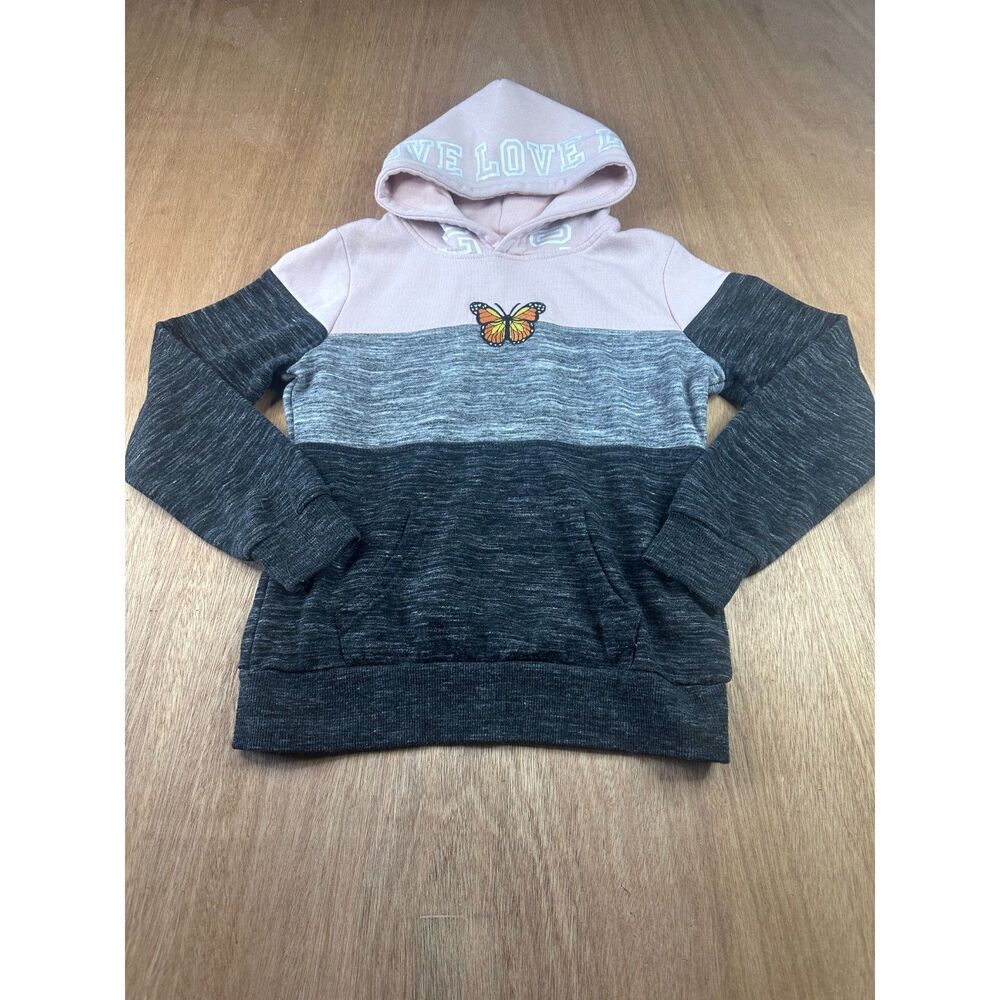 Reflex Kids Girls Hoodie Sweatshirt Butterfly Colorblock Pink Gray Size M 10/12